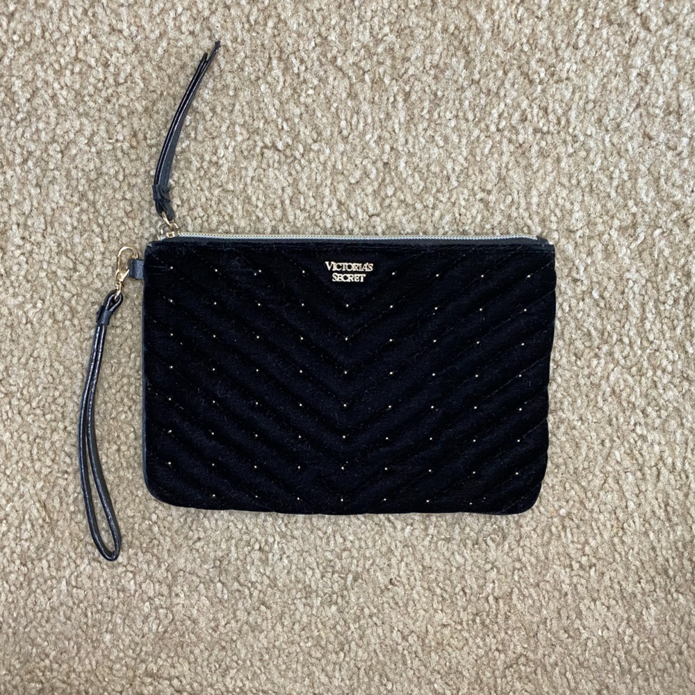 Victoria Secret Black Velvet Studded Clutch Purse/Checkbook Bag